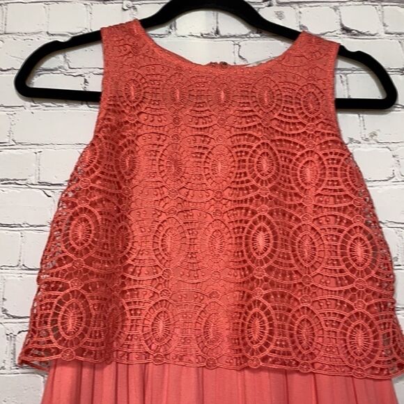 Loft Lace Overlay Coral Sleeveless‎ MIDI Dress 2 Coquette - Picture 5 of 11